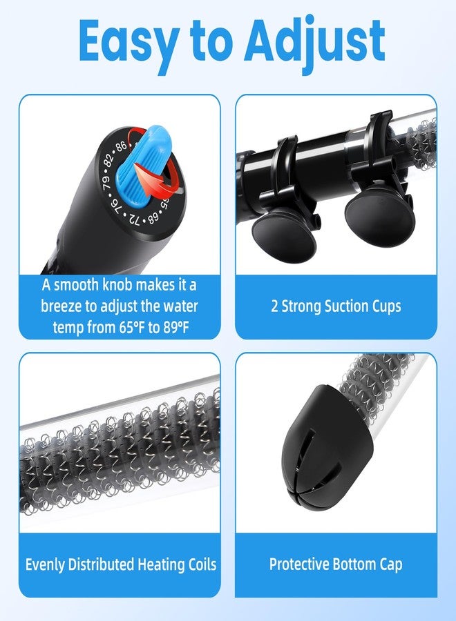 AQUANEAT سخان حوض السمك من أكوانيت، سخان حوض سمك بقوة 50 واط، ترموستات مياه غاطس قابل للتعديل مع ميزان حرارة - Image 3